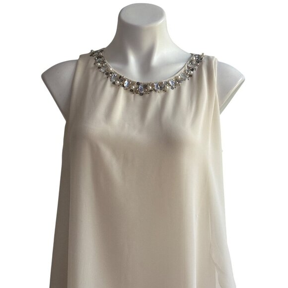 SL Fashions NWT $90 Chiffon Beaded Cocktail Dress, Ivory Women's Size 8 - Picture 2 of 10